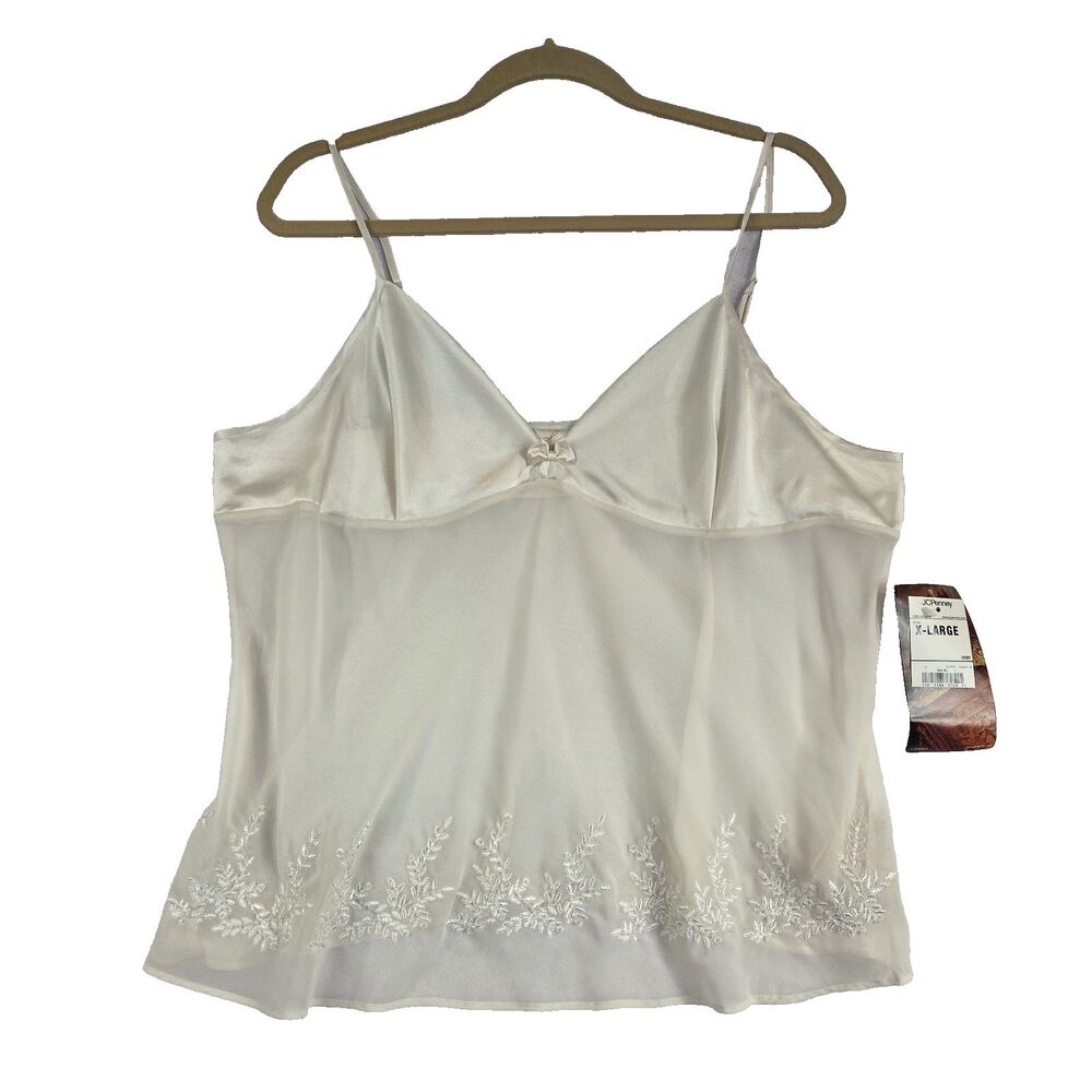 VTG Y2K Sophia Delicates Beaded Embroidered Sheer Babydoll Satin Cami Top Fairy